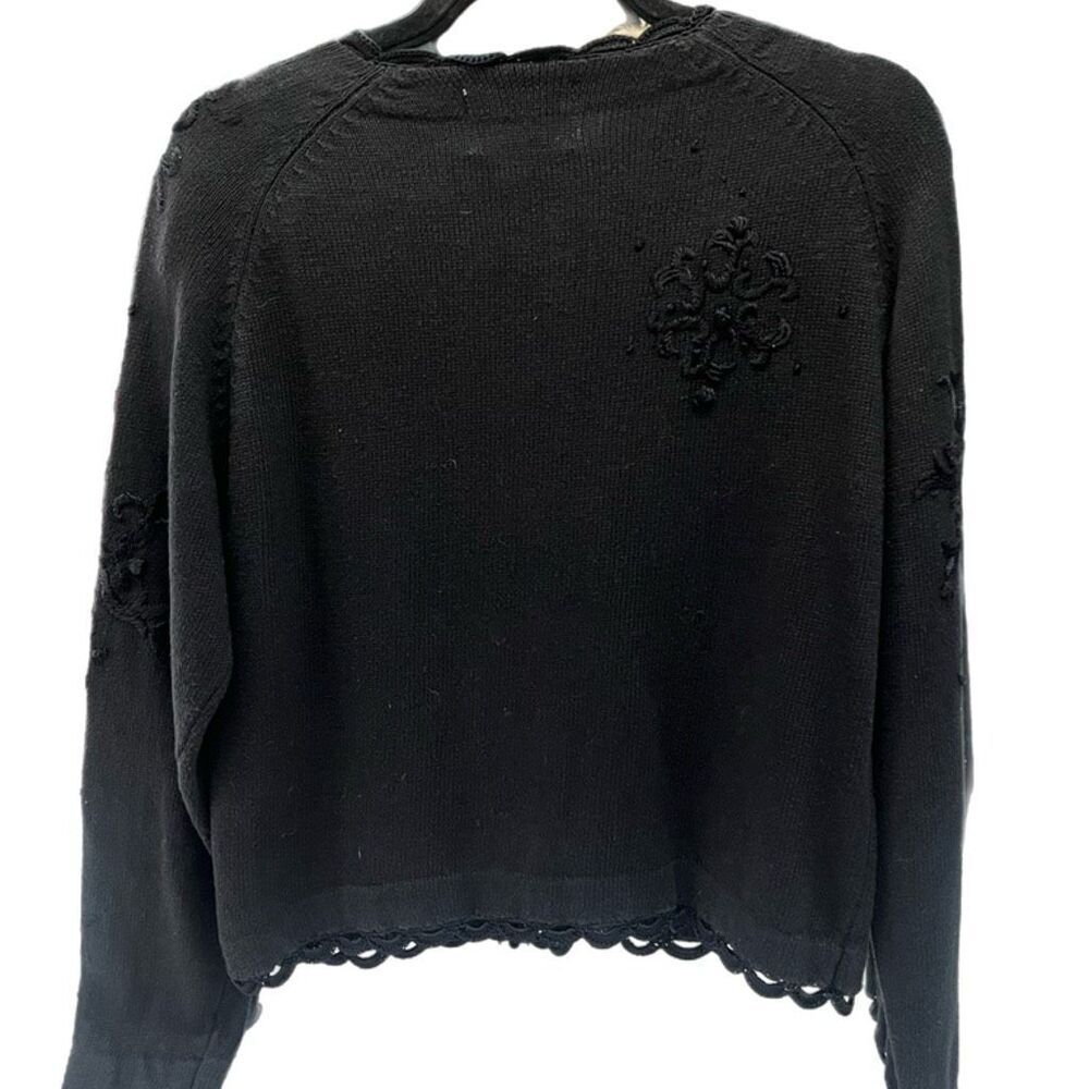 Express Tricot Vintage 90's‎ Black Embroidered Long Sleeve Cardigan Sz XS - Picture 2 of 3